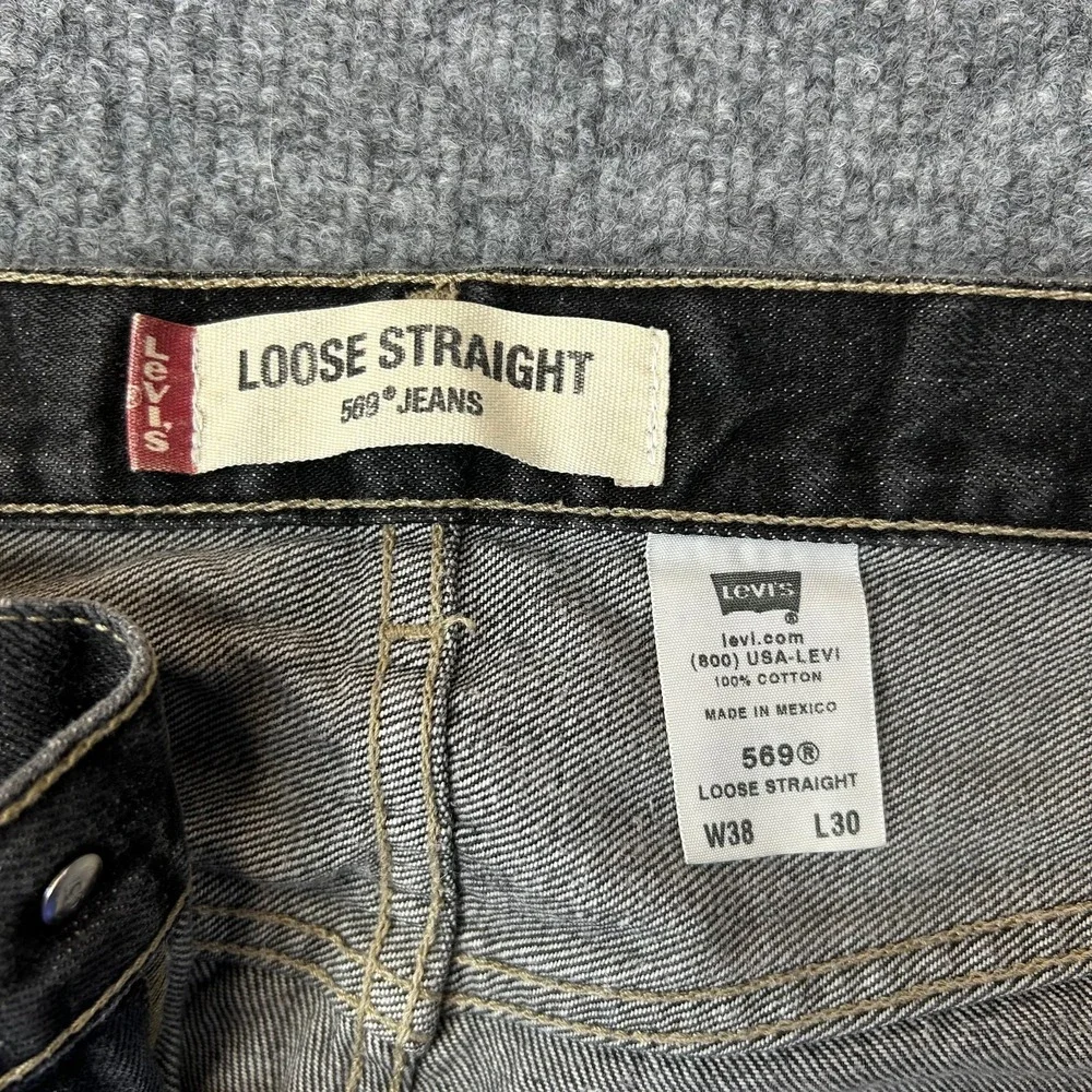 Levi's 569 Loose Straight Jeans Mens Faded Black Denim Zip Fly Classic - 38X28.5